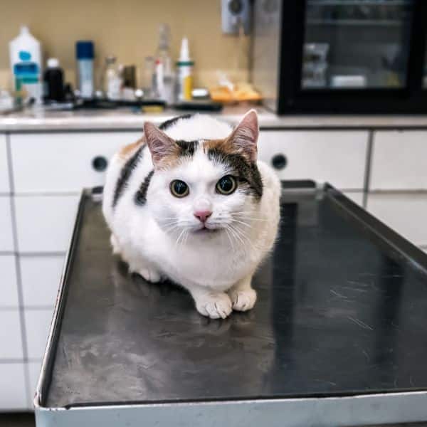 A cat perched on a metal table